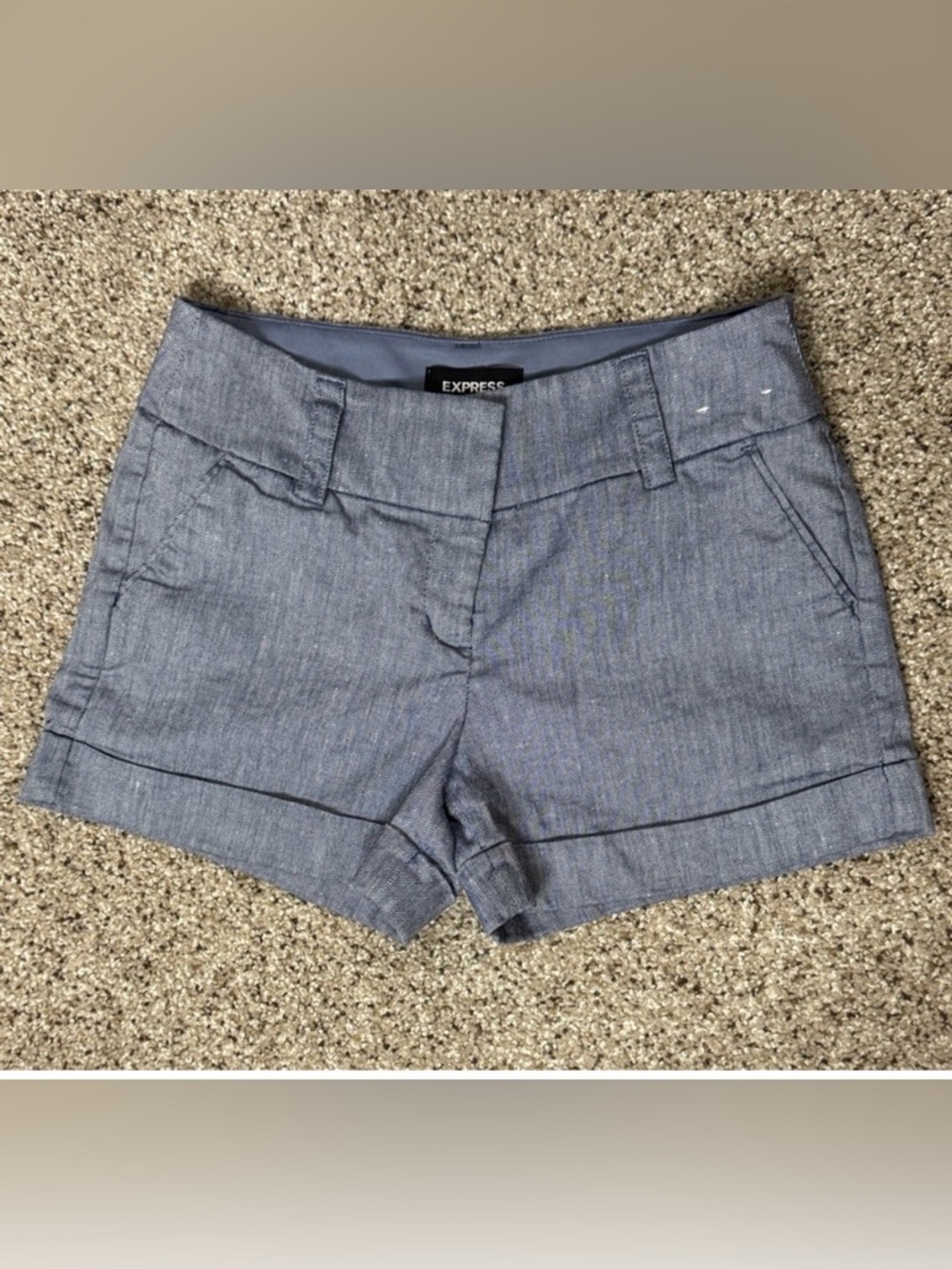 Express Midi Low Rise Blue 52% Linen Shorts